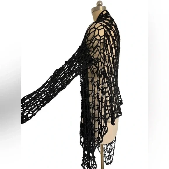 Anthropologie Pure Handknit crochet 100% cotton fishnet cardigan Wrap One Size - Picture 4 of 7